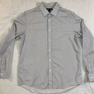 Michael Kors Men's Patterned Button Down Shirt - white & blue